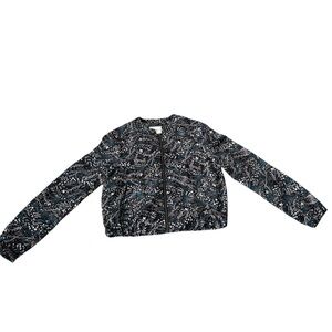 LOFT floral print spring jacket silver zip-up pockets size S